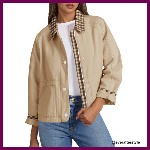 Cropped Barn Jacket Lightweight Zip Up Casual Vintage Style Fall Outerwear